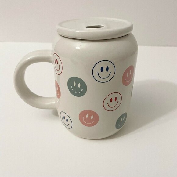 Sunday Morning Ceramics Happy Face Mug Pop Can Style Lid - Picture 15 of 16